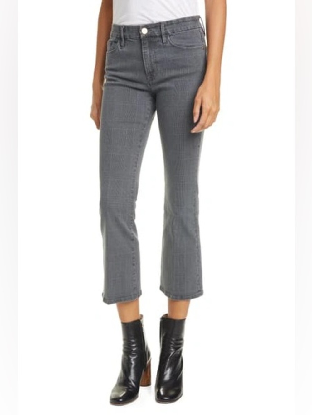 FRAME // Le Crop Mini Boot Washed Grey Plaid Stretch Jeans Cropped  Denim - Picture 12 of 13
